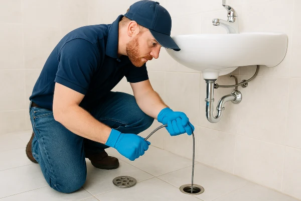 a male plumber unclogging a bathtub drain a male plumber unclogging a bathtub drain